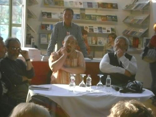 Tamás Gáspár Miklós, Farkas Wellmann Endre, fölötte Böszörményi Zoltán, Szőcs Géza