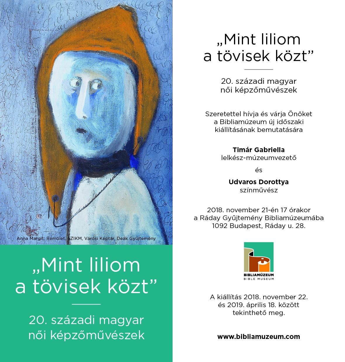 20. századi magyar női képzőművészek időszaki kiállítása a Bibliamúzeumban.
